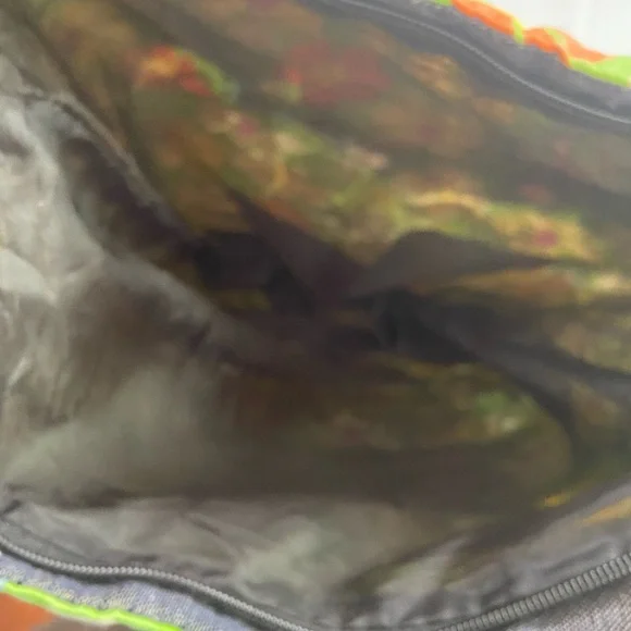 Green and Yellow Retro Floral Tote Bag 80s broken zipper - Picture 3 of 4